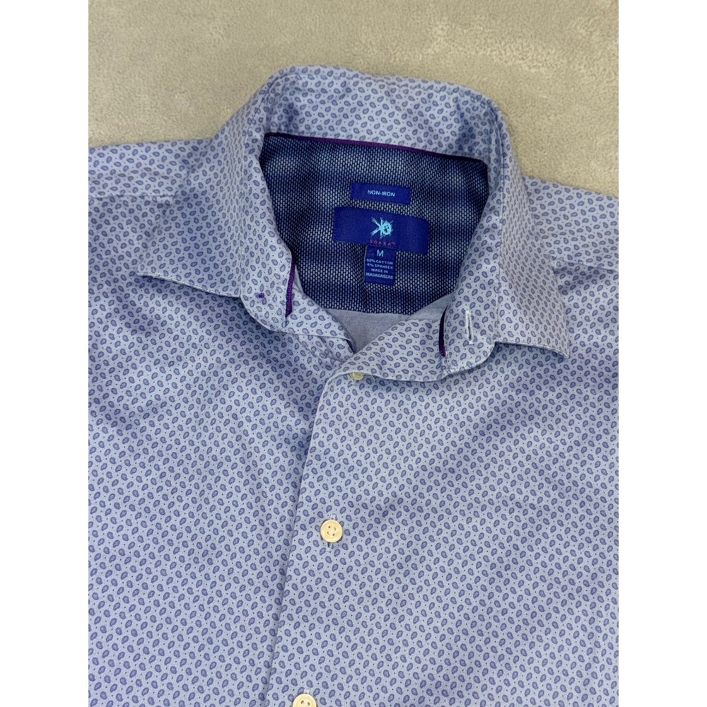 EGARA Non Iron Men's Medium Dress Shirt‎ Blue All Over Geometric Paisley Print